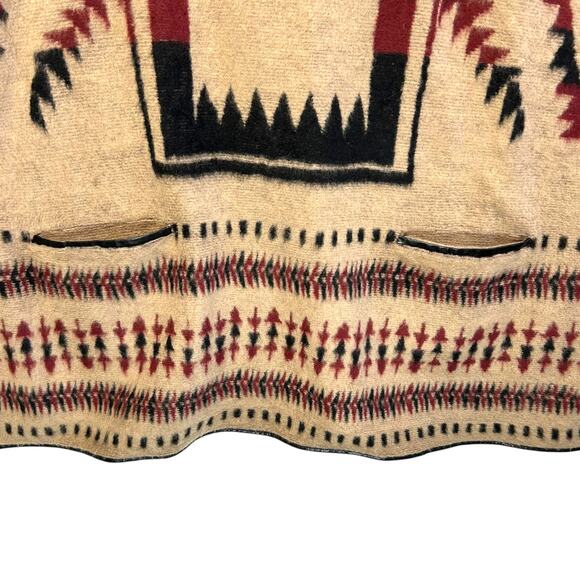 Lucky Brand Aztec Cape Poncho Women's Sz OS Tan Red Wool Boho Southwestern Cozy - Picture 4 of 7